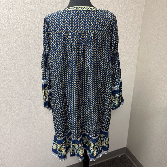 Umgee Boho Floral Tunic Dress Navy Green Embroidered Festival Peasant XL - Picture 6 of 10